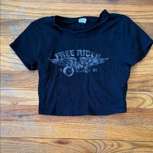 Garage Black 'Free Rider' Graphic Crop Tee -